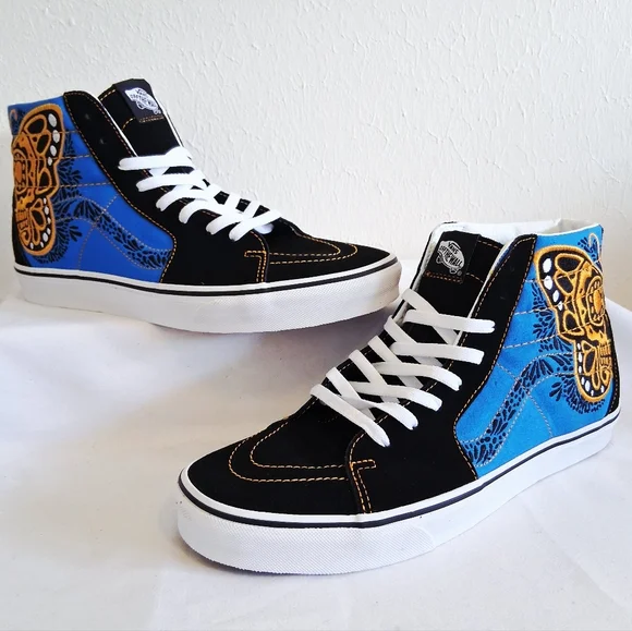 Vans Sk8-Hi Dia De Los Muertos Blue Black Gold Skate - Picture 8 of 11